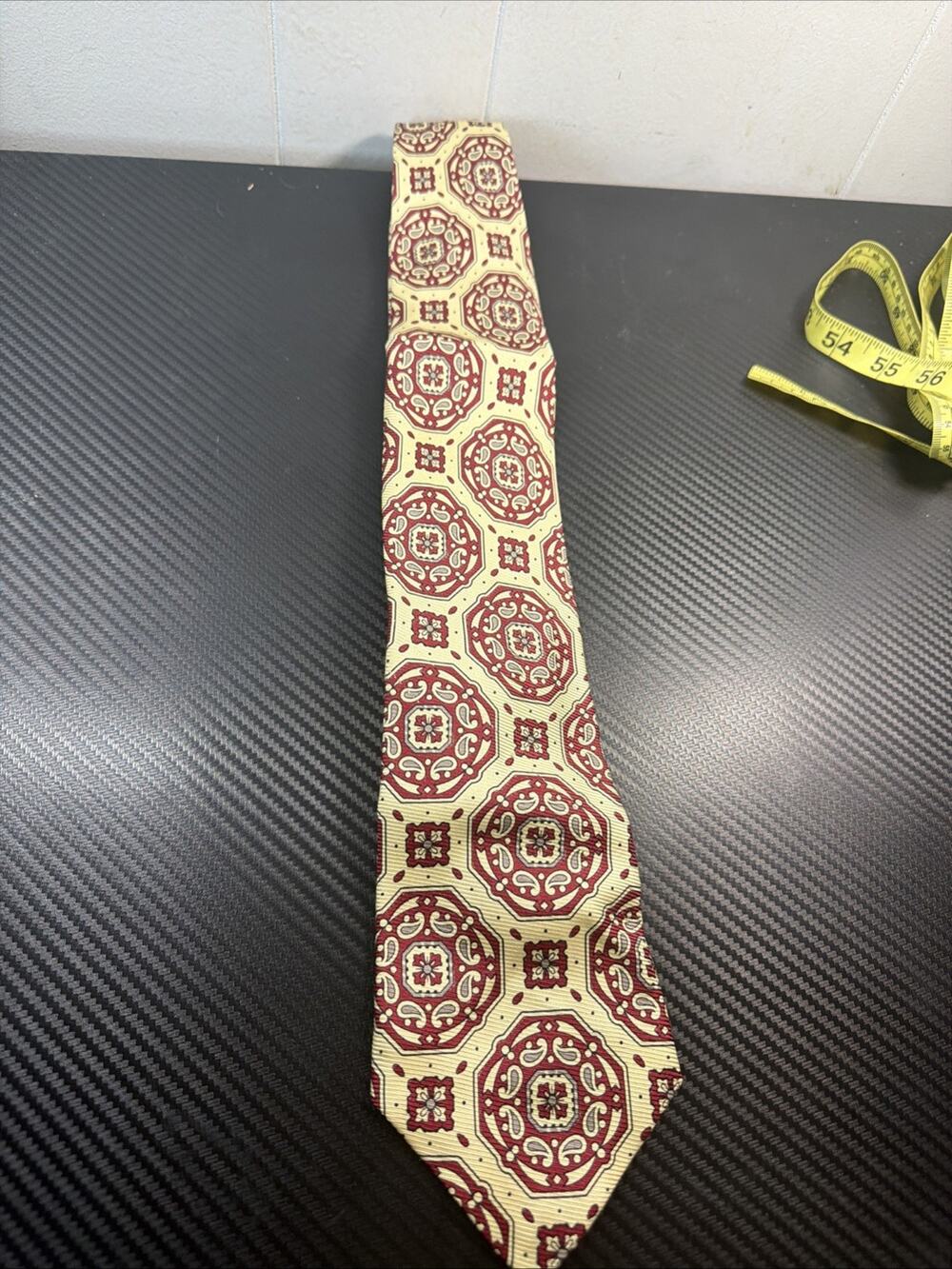 Vintage Polo Ralph Lauren Silk Tie Burgundy Cream Geometric Made USA J2